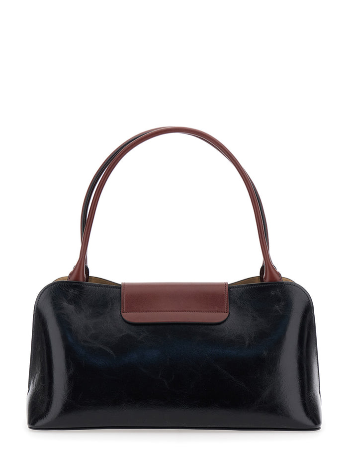 Vivien Black Shoulder Bag with Turn Lock Closure and Medusa Plaque in Leather for Women Lamb