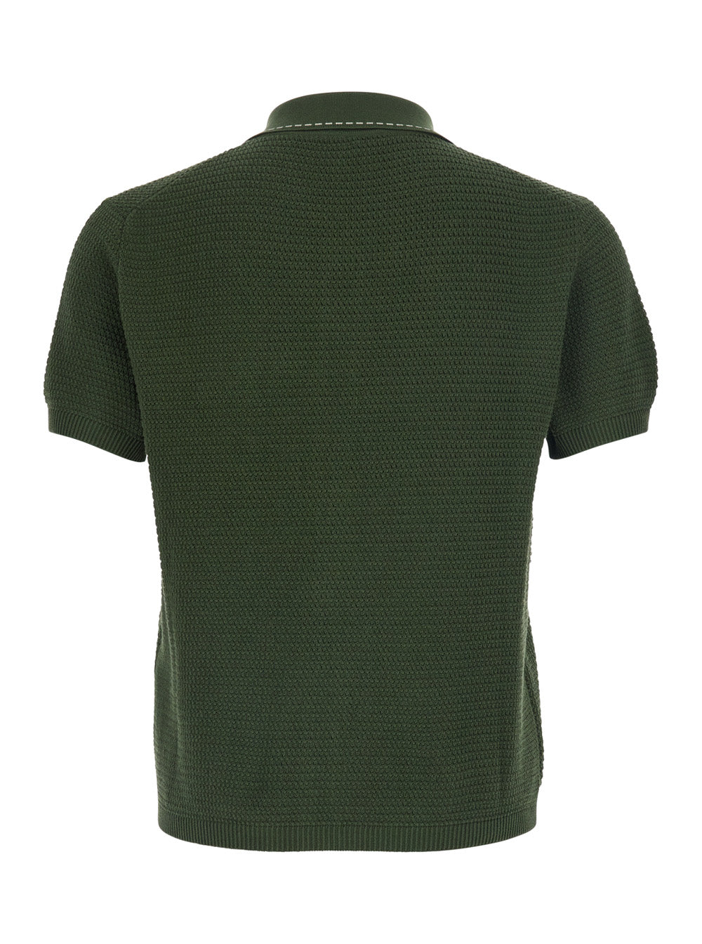 LOOK 20 CROCHE POLO Green with Collar and Short Sleeves in Cotton Men Tshirts Shirts