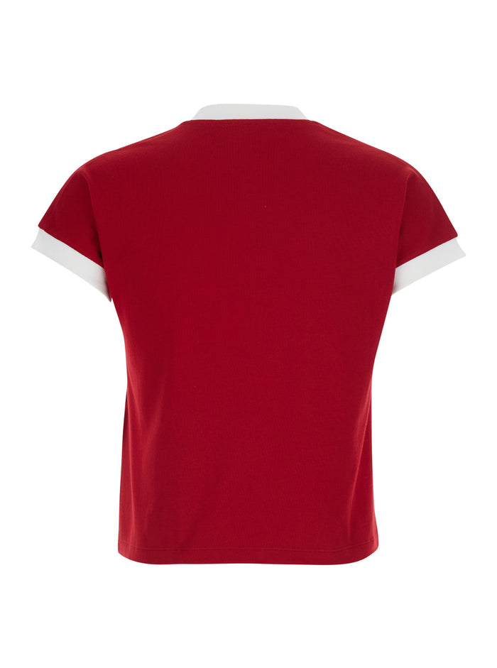 TSHIRT - Red Logo Print T-Shirt on the Front Cotton Men Elastane Tshirts And Polo Shirts
