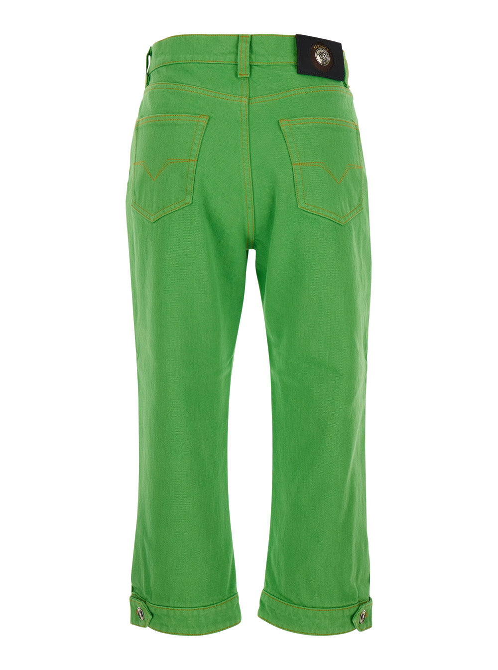 Capri Green Five-Pocket Jeans With Medusa Patch On The Back Cotton For Women
