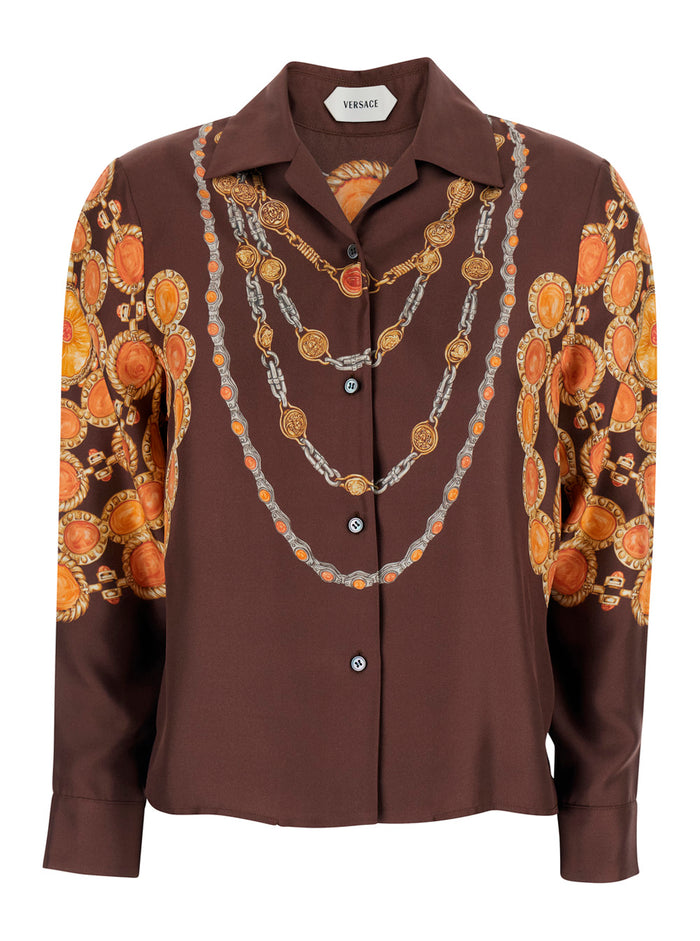 Shirt PRINTED LOOK 62 Brown with Silk Motif for Women And Blouses