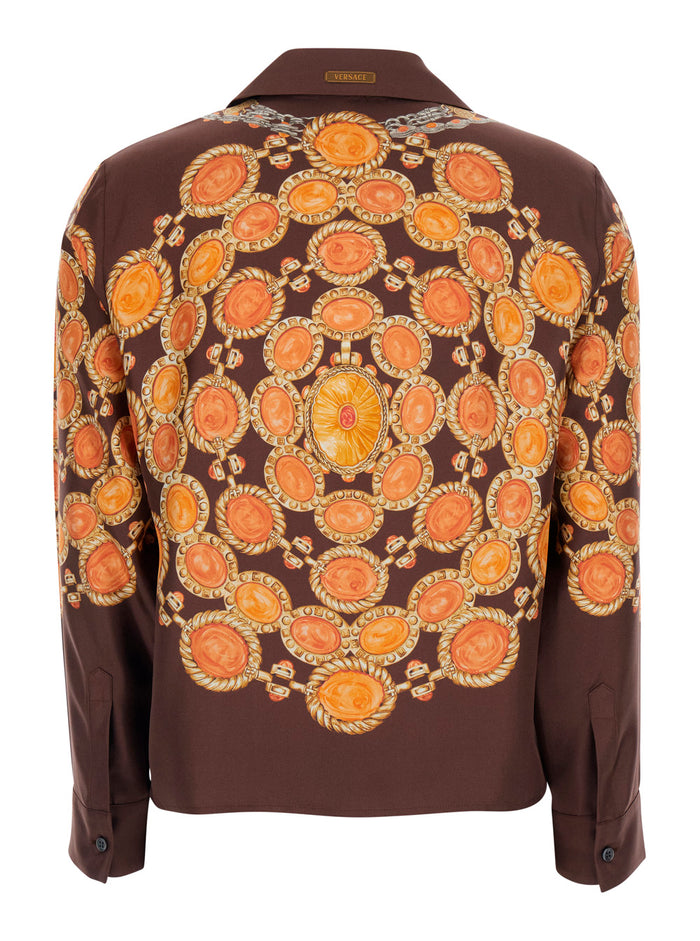 Shirt PRINTED LOOK 62 Brown with Silk Motif for Women And Blouses
