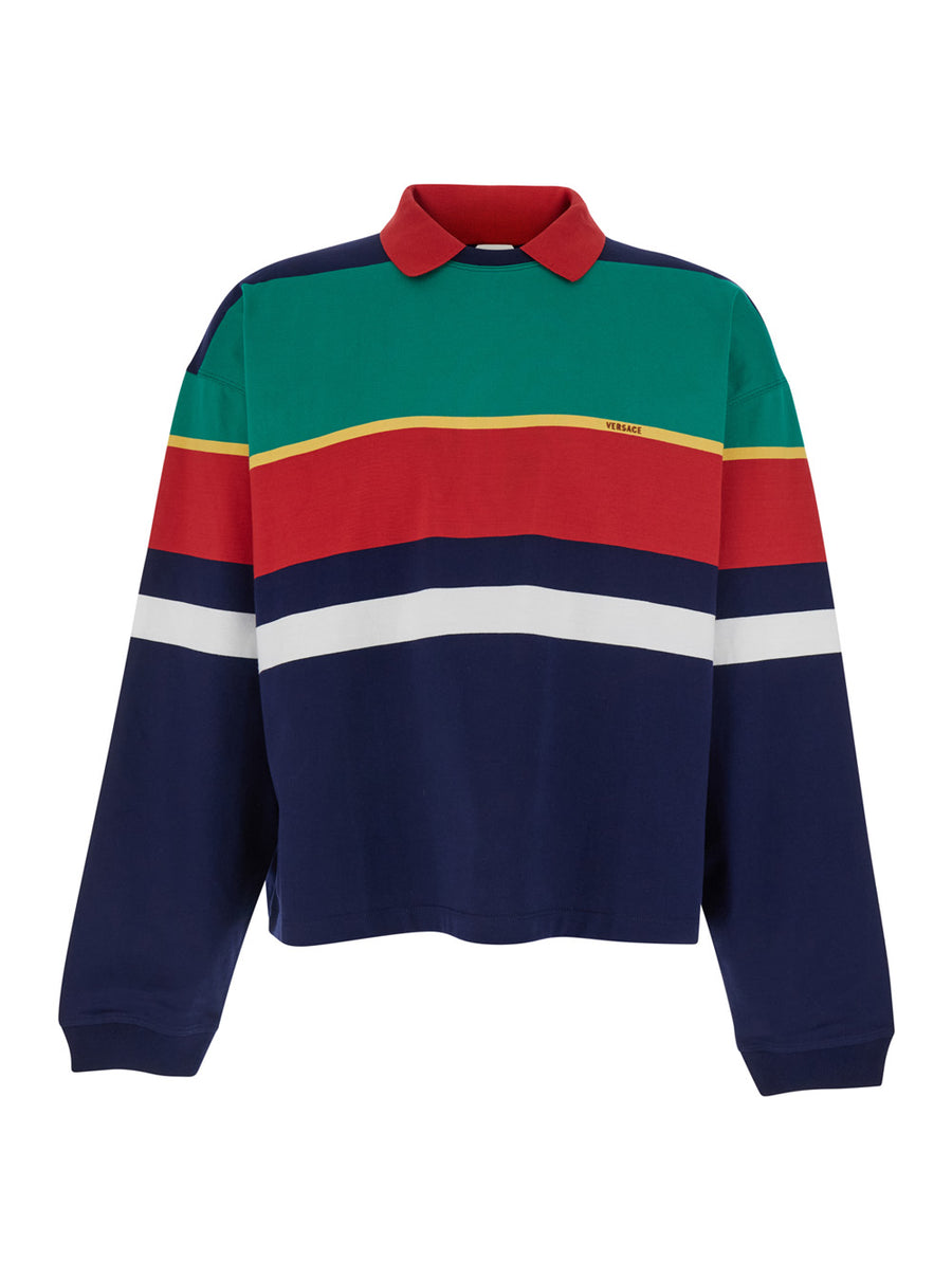 Hooded Sweatshirt Strips Green Cotton Sweatshirts