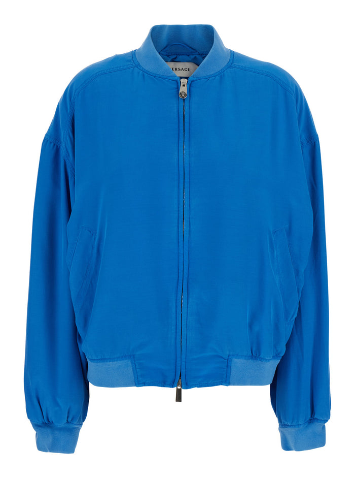 Silk Bomber Look1 Blue Jacket With Front Closure And Long Sleeves For Men Blu