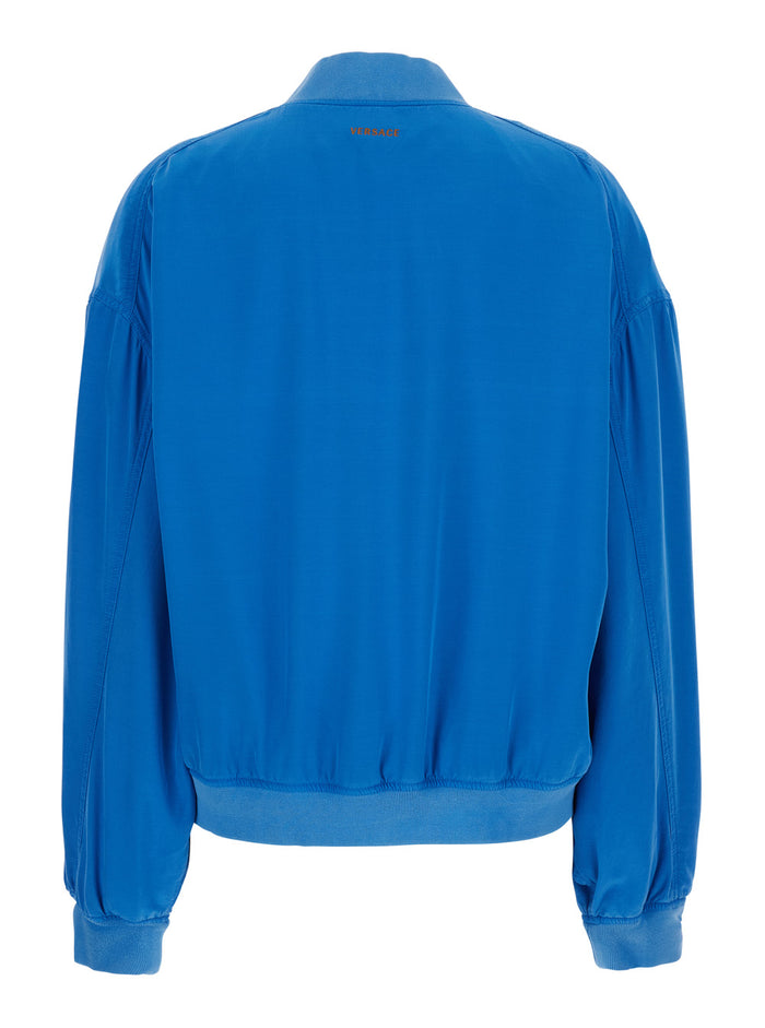 Silk Bomber Look1 Blue Jacket With Front Closure And Long Sleeves For Men Blu