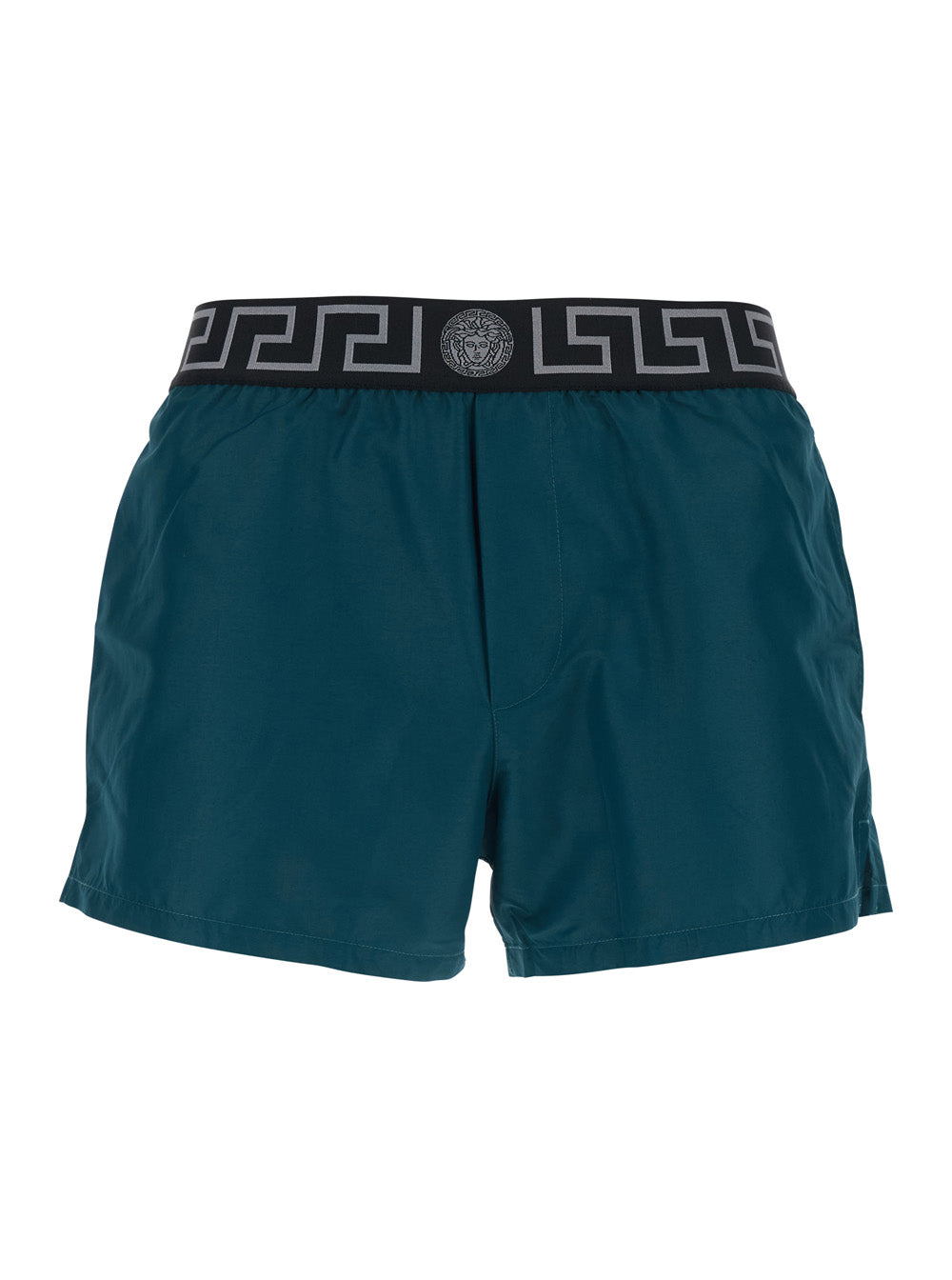 Green Swim Shorts with Elasticated Waist and Greca Motif in Tech Fabric Men Polyester Beachwear