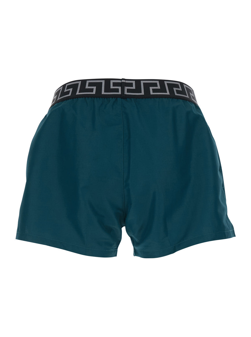 Green Swim Shorts with Elasticated Waist and Greca Motif in Tech Fabric Men Polyester Beachwear