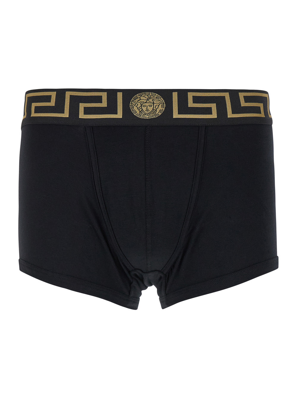 Black Boxer with Greca and Medusa Logo In Stretch Cotton for Men Elastane Underwear