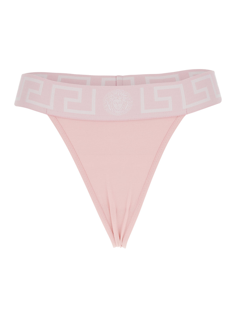 Pink Thong with Baroque Logo and Medusa in Cotton Women Underwear