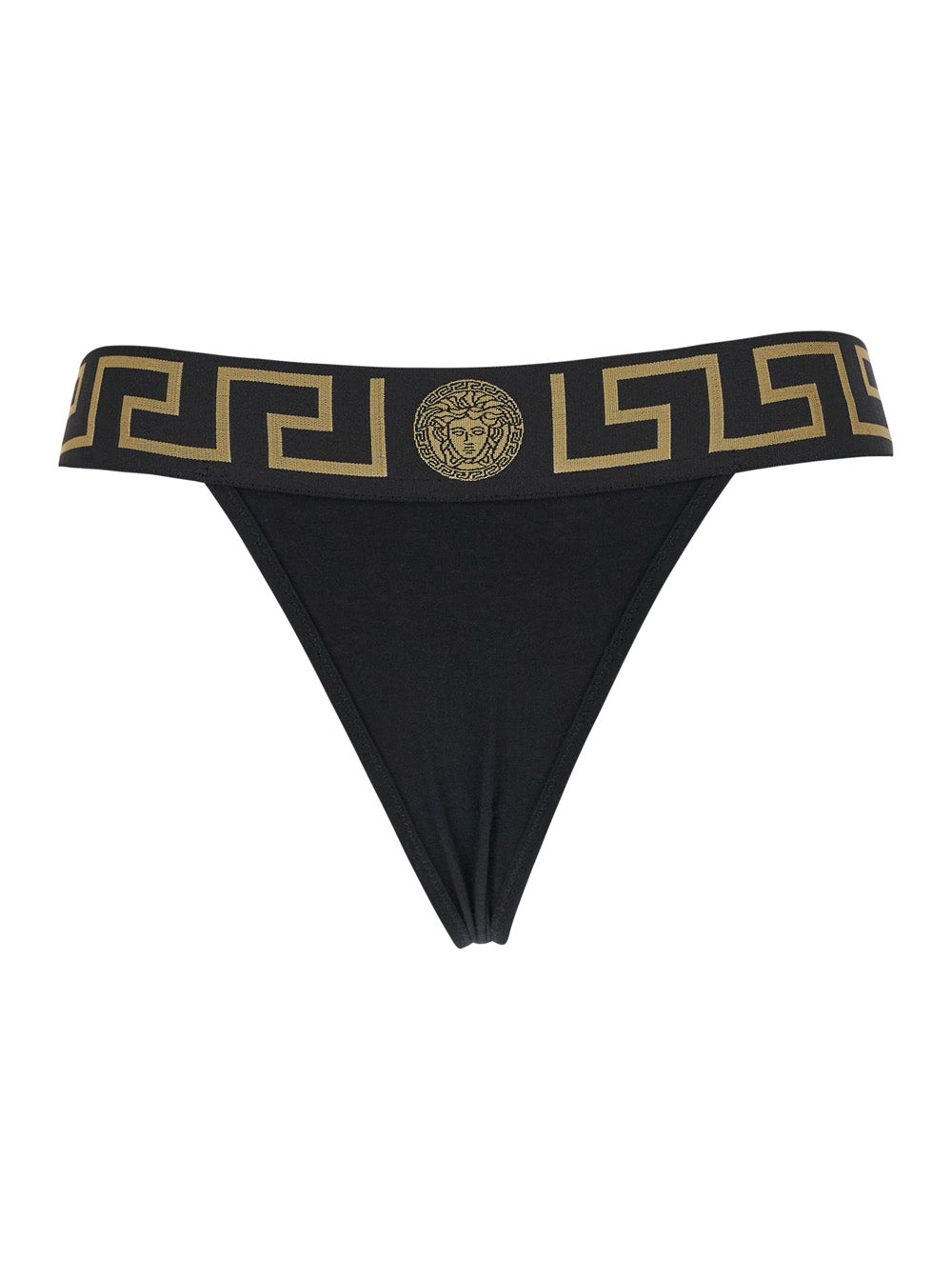 Black Slip with Greca and Medusa Detail In Stretch Cotton for Women Elastane Underwear