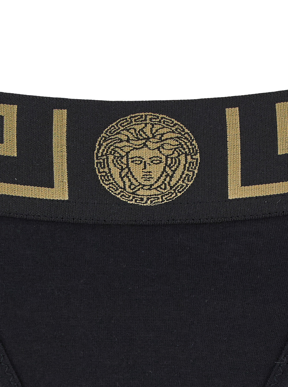 Black Slip with Greca and Medusa Detail In Stretch Cotton for Women Elastane Underwear