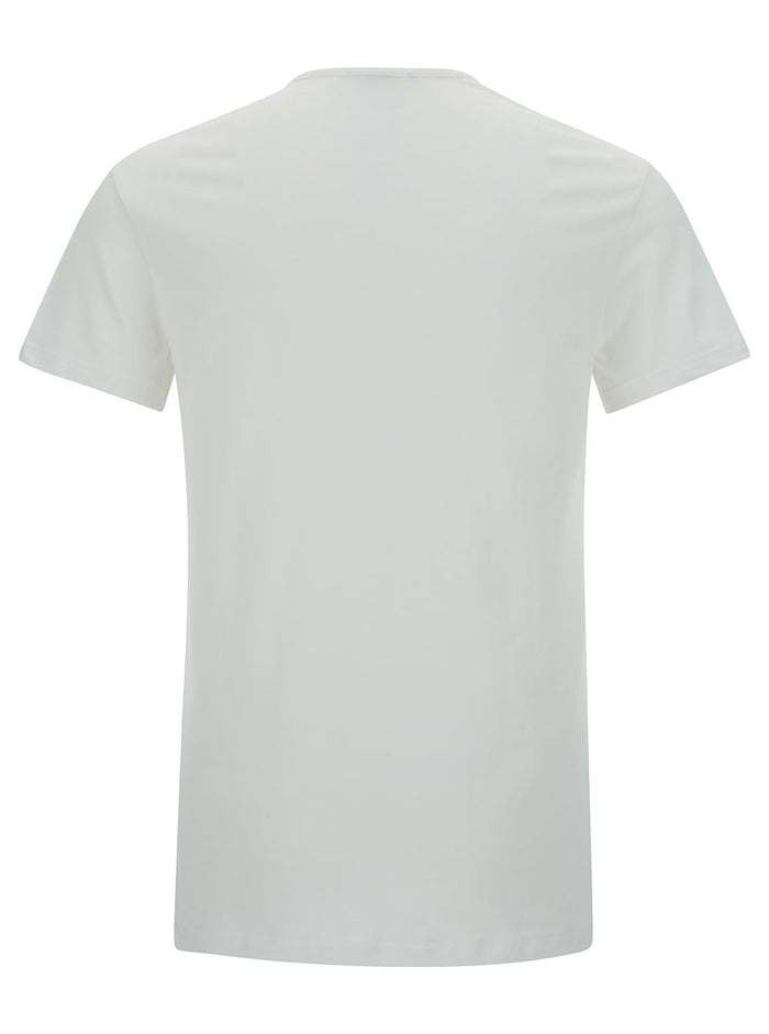 White Crew Neck T-Shirt with Medusa Print on Front in Stretch Cotton for Men Elastane Tshirts And Polo Shirts