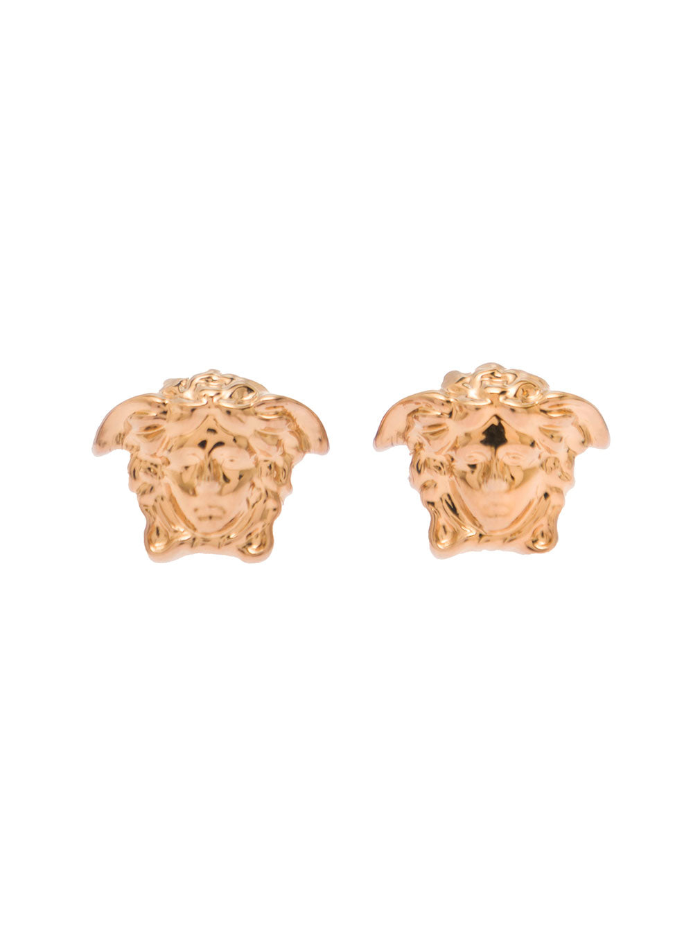 Medusa Head Earrings in Gold Brass Metallic Metal