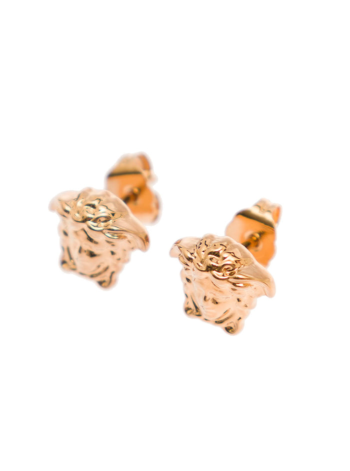 Medusa Head Earrings in Gold Brass Metallic Metal