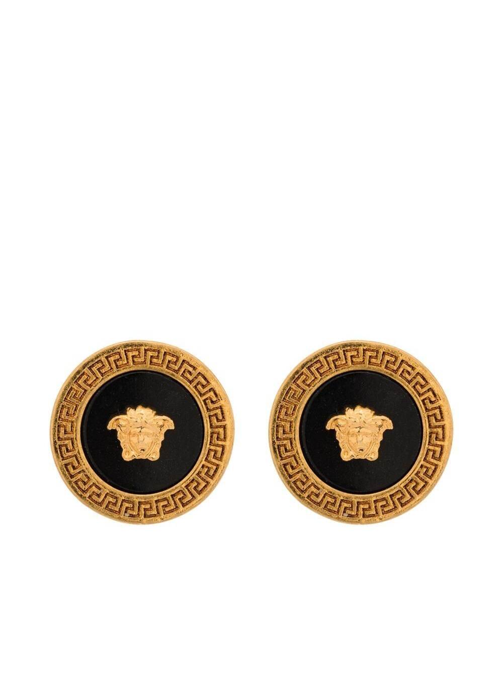 Earrings With Medusa Detail Gold And Black Metal For Women Metallic