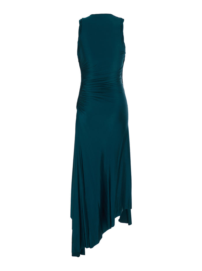 Long Dress Victoria Petrol Green with Round Neck and Ruching Details in Viscose for Women Elastane