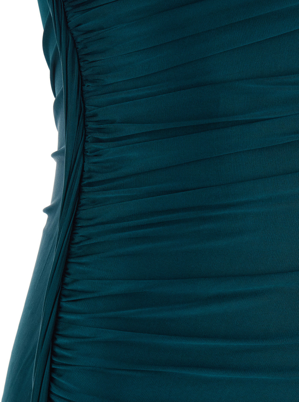 Long Dress Victoria Petrol Green with Round Neck and Ruching Details in Viscose for Women Elastane
