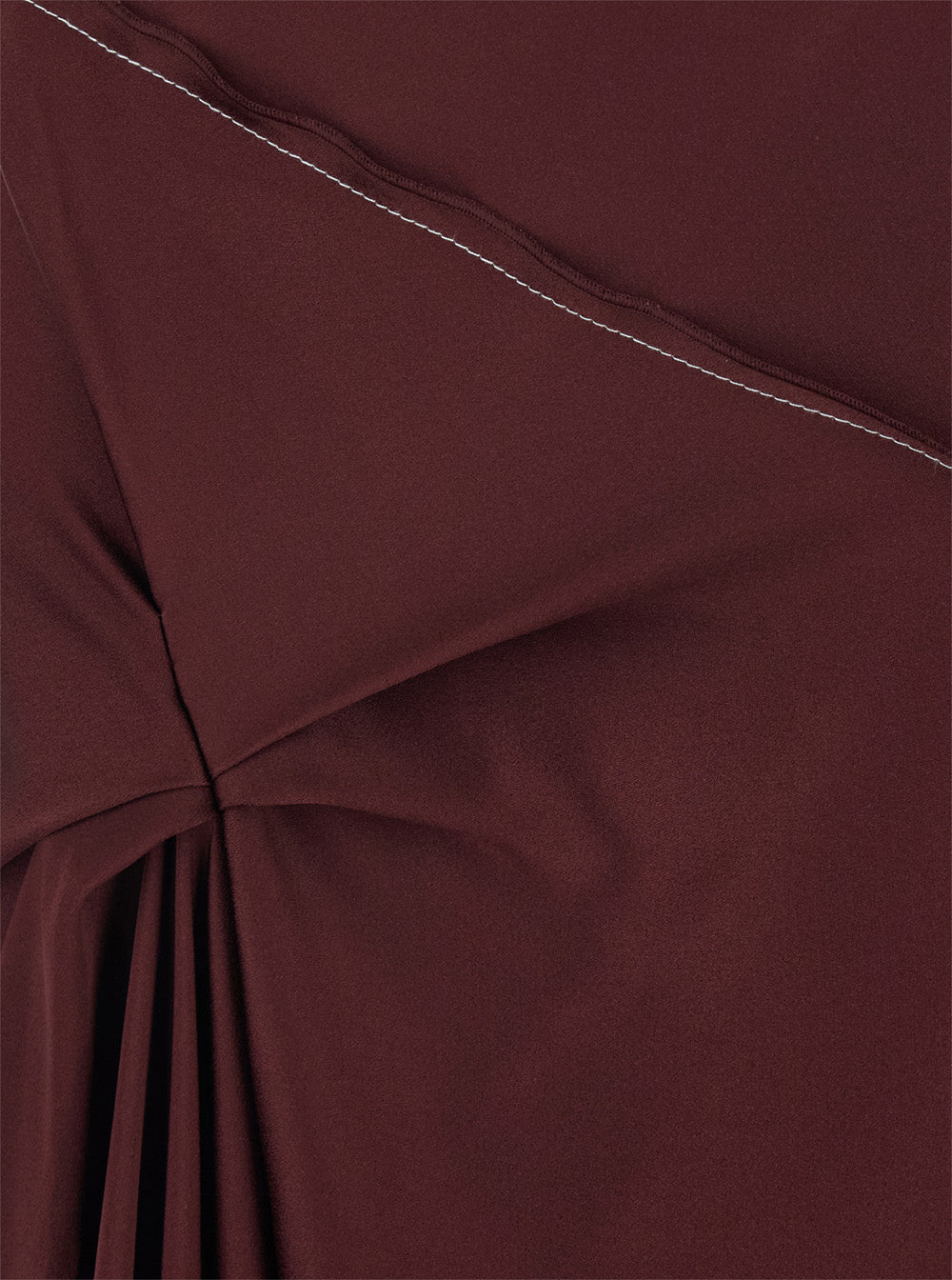 Bordeaux Draped Neck Midi Dress with Asymmetric Hem for Women Acetate Viscose Long