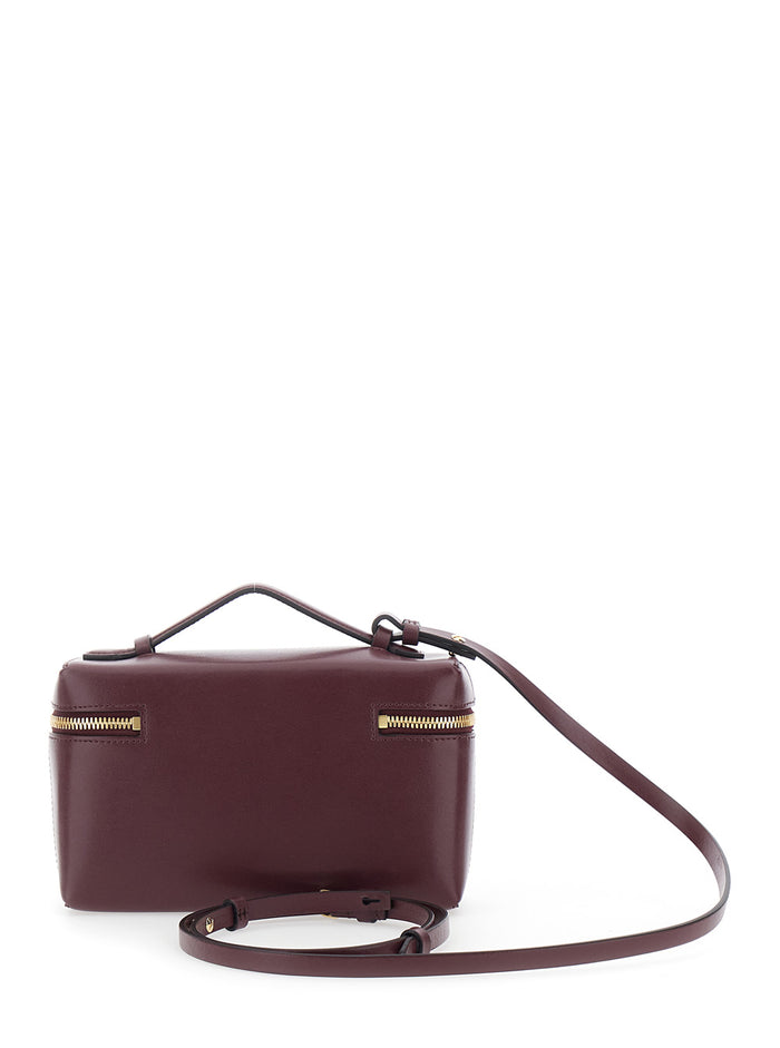 Vanity Shoulder Bag with Adjustable Strap and Logo Lettering on Front in Bordeaux Leather for Women Bos Taurus - Farmed Crossbody