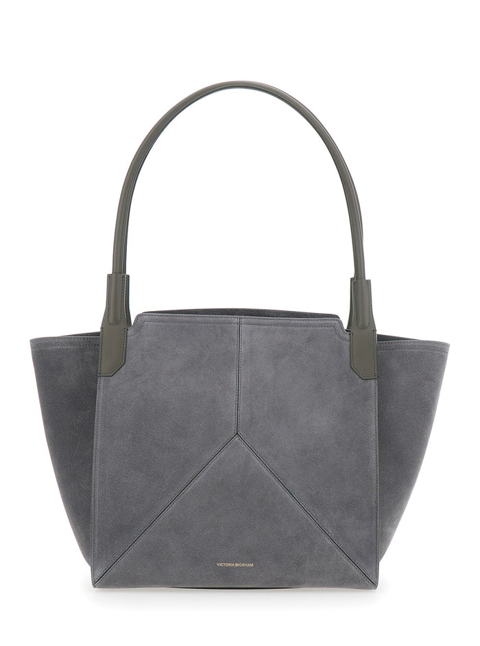 Handbag Victoria Piccola with Logo Lettering Embossed on the Front in Grey Suede for Women Calf Hand Bags