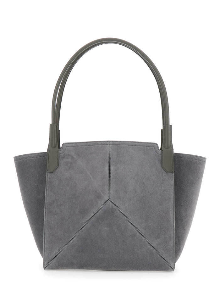 Handbag Victoria Piccola with Logo Lettering Embossed on the Front in Grey Suede for Women Calf Hand Bags