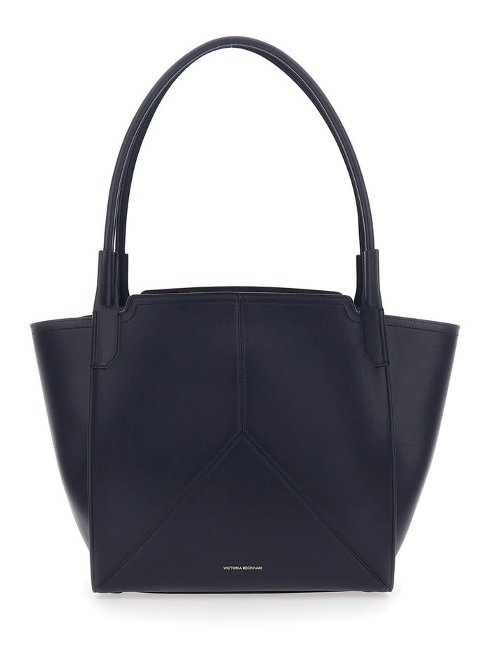 Handbag Victoria Piccola with Logo Lettering Embossed on the Front in Blue Leather for Women Blu Calf Hand Bags