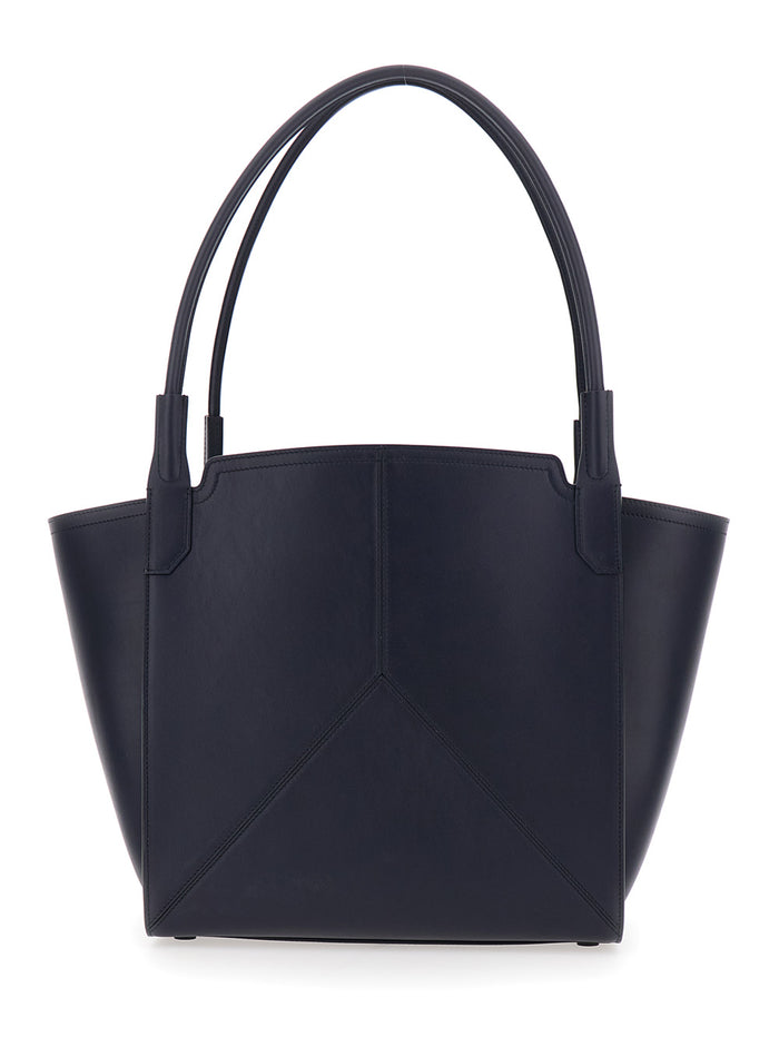 Handbag Victoria Piccola with Logo Lettering Embossed on the Front in Blue Leather for Women Blu Calf Hand Bags