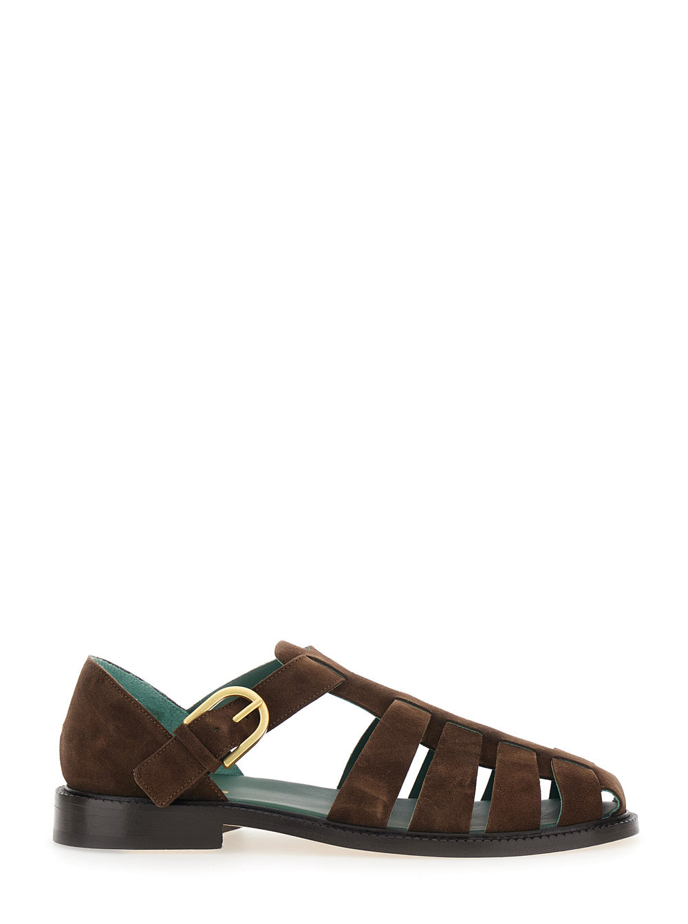 Brown Cage Design Sandals with Suede Closure for Men Flat Shoes