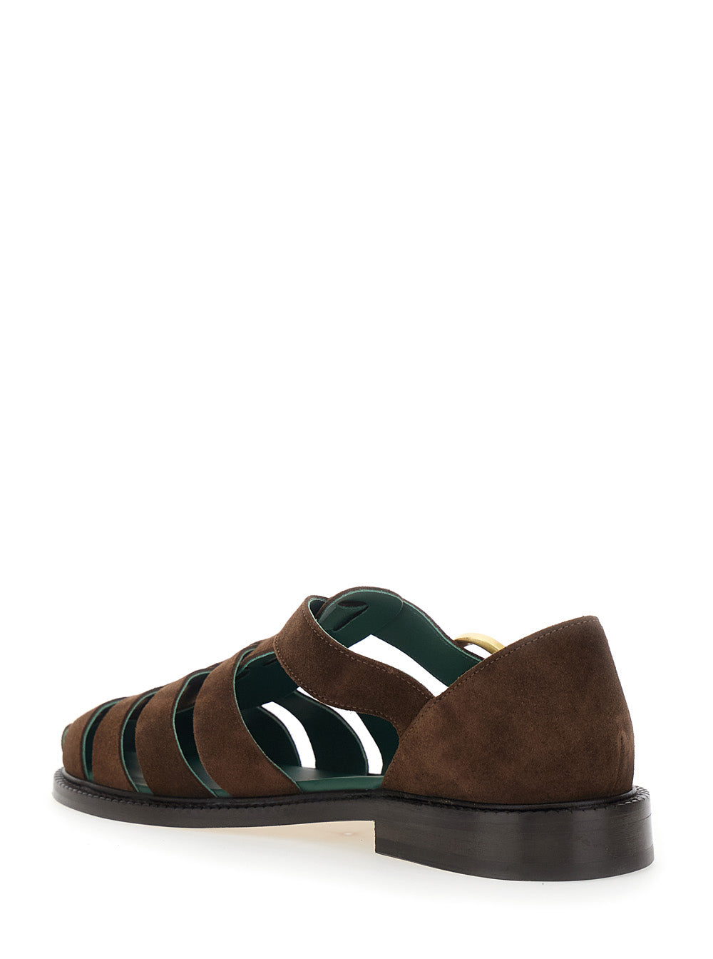 Brown Cage Design Sandals with Suede Closure for Men Flat Shoes