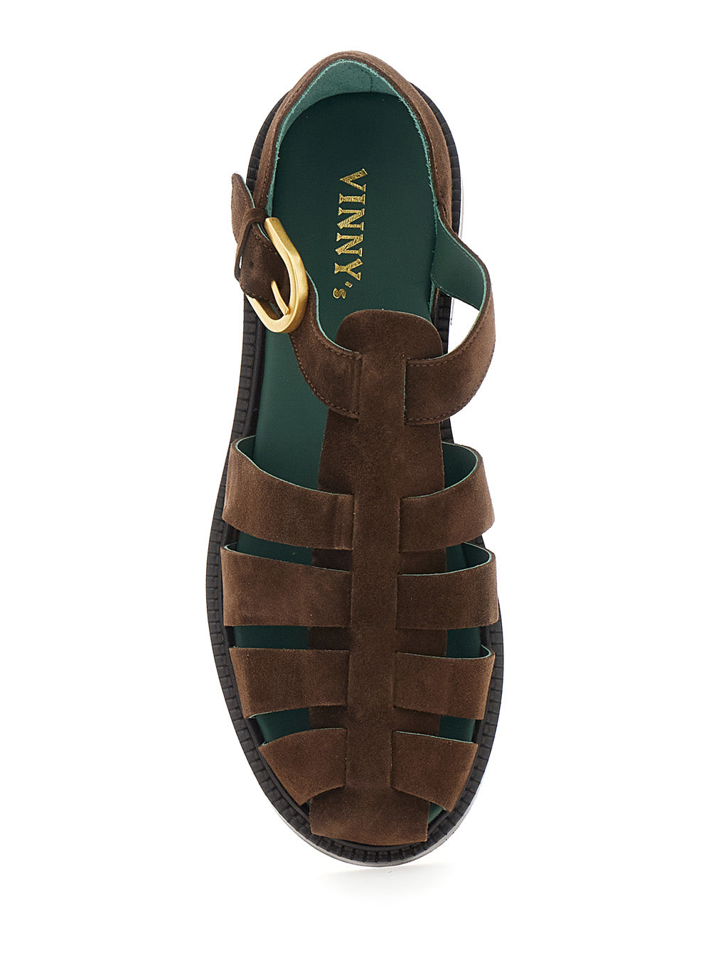 Brown Cage Design Sandals with Suede Closure for Men Flat Shoes