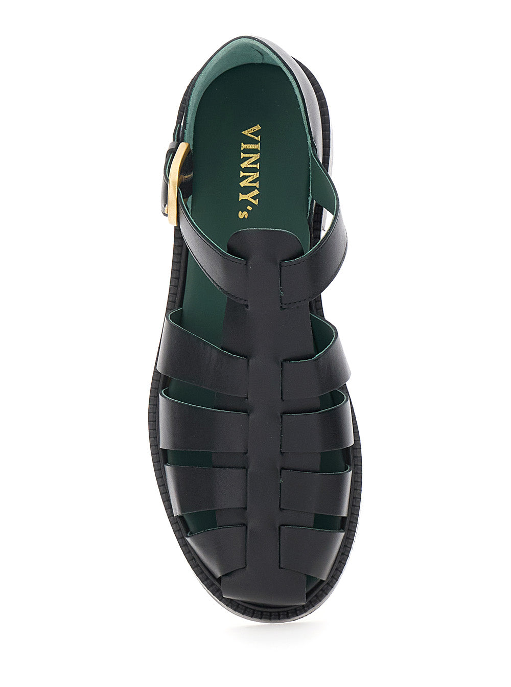 Mens Black Leather Cage Design Sandals with Buckle Closure Nappa Flat Shoes