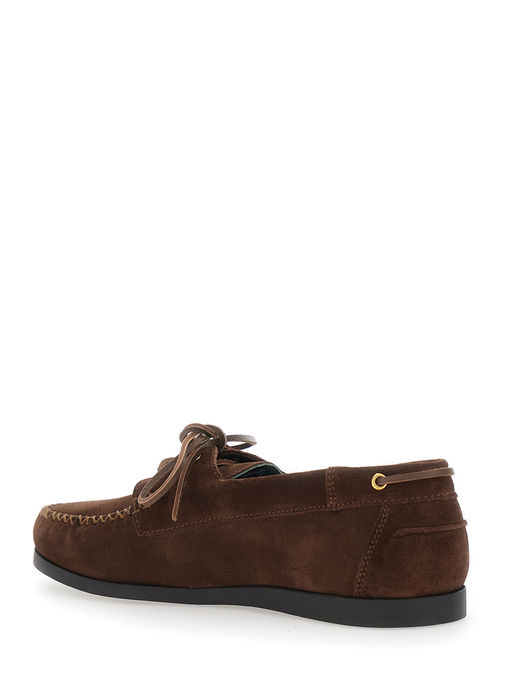 Brown Vinnys Loafers With Rounded Toe And Bow Laces Suede For Men