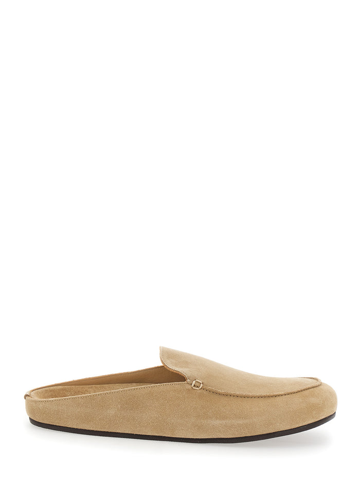 Mule CAMOSCIO Beige with Rounded Toe in Suede for Women Flat Shoes