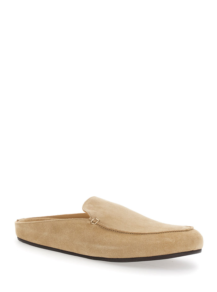 Mule CAMOSCIO Beige with Rounded Toe in Suede for Women Flat Shoes