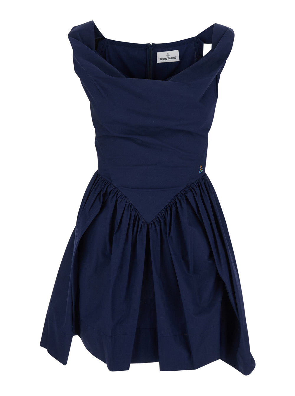 Sunday Blue Sleeveless Mini Dress with Corset Bodice and Orb Embroidery on the Front in Cotton for Women Blu