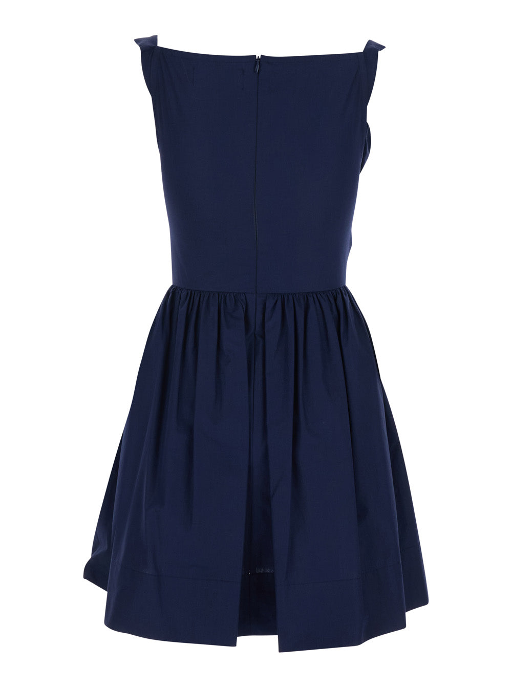 Sunday Blue Sleeveless Mini Dress with Corset Bodice and Orb Embroidery on the Front in Cotton for Women Blu