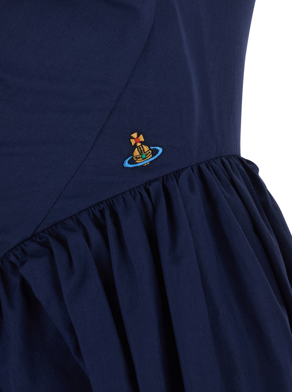 Sunday Blue Sleeveless Mini Dress with Corset Bodice and Orb Embroidery on the Front in Cotton for Women Blu