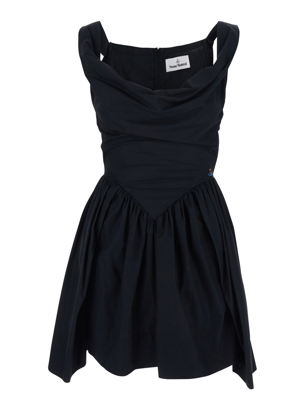 Sunday Black Sleeveless Mini Dress With Corset Bodice And Orb Embroidery On The Front Cotton Woman