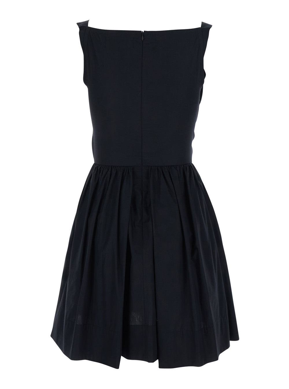 Sunday Black Sleeveless Mini Dress With Corset Bodice And Orb Embroidery On The Front Cotton Woman