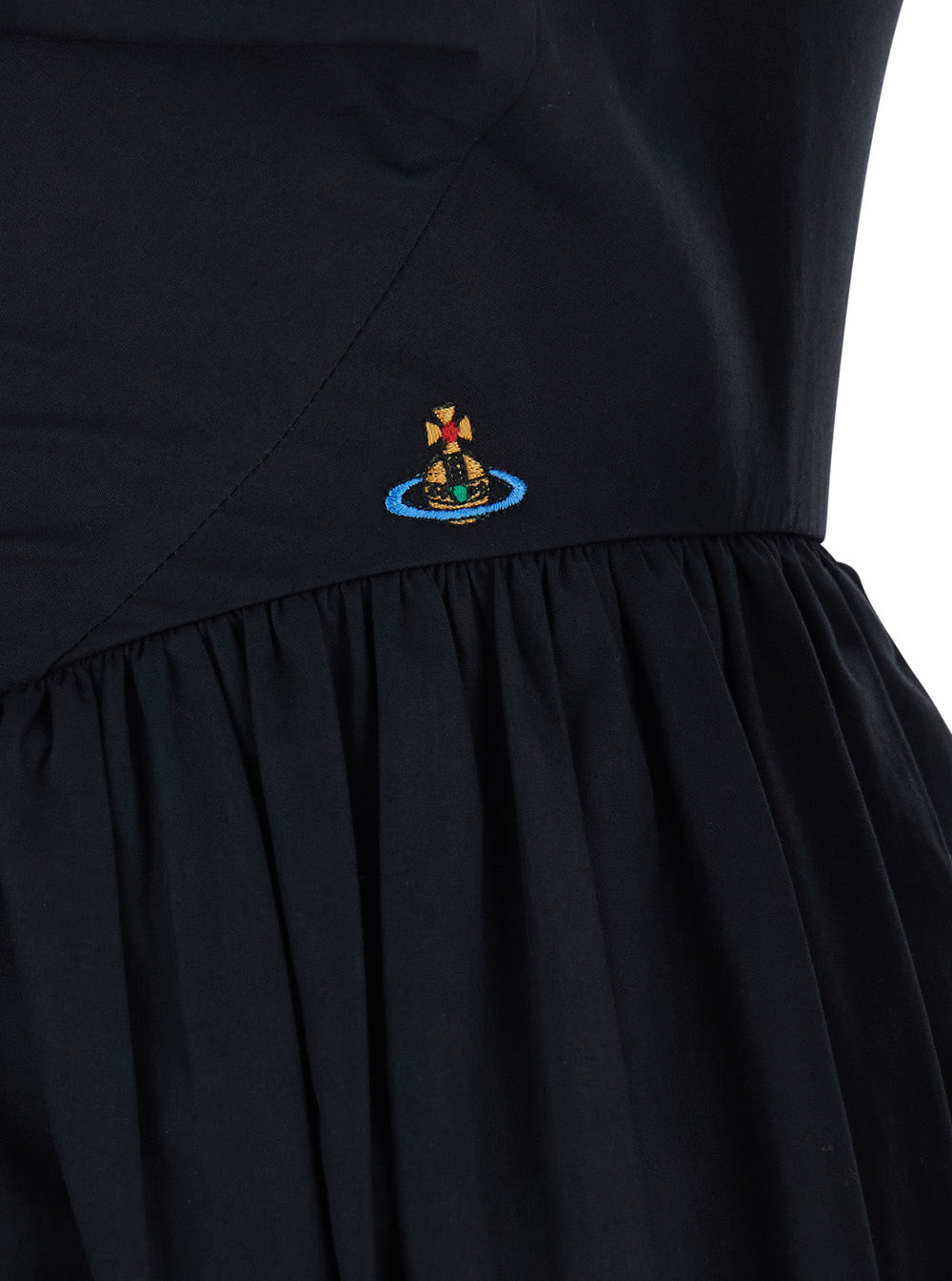 Sunday Black Sleeveless Mini Dress With Corset Bodice And Orb Embroidery On The Front Cotton Woman