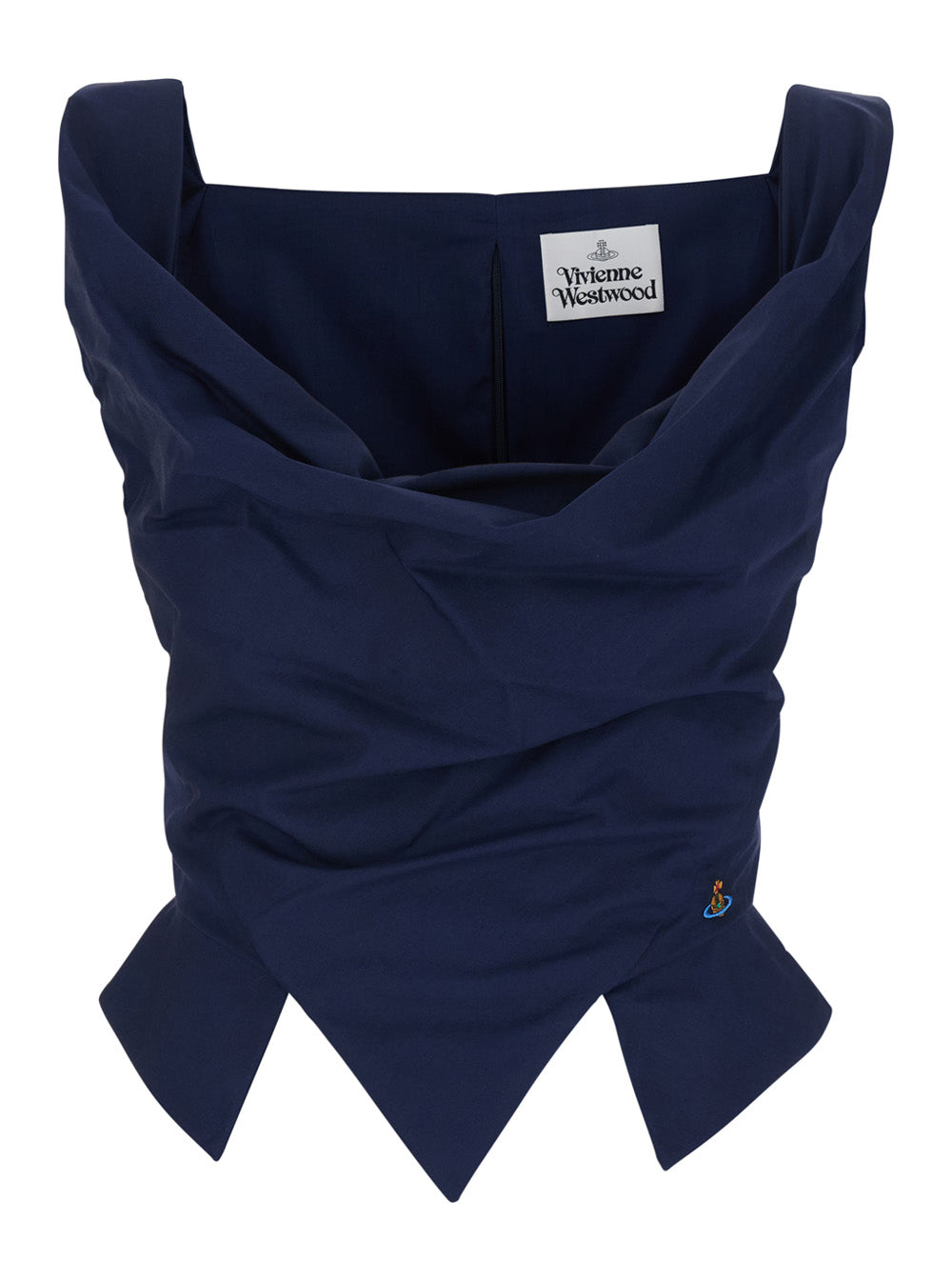 Top Sunday Sleeveless with Pointed Hem and Ring Neckline Draping in Blue Cotton for Women Blu Tops
