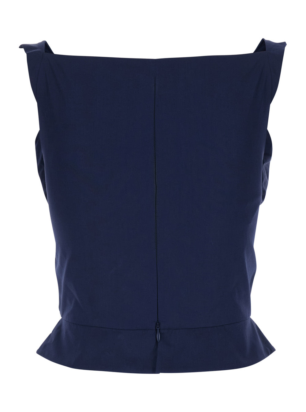 Top Sunday Sleeveless with Pointed Hem and Ring Neckline Draping in Blue Cotton for Women Blu Tops