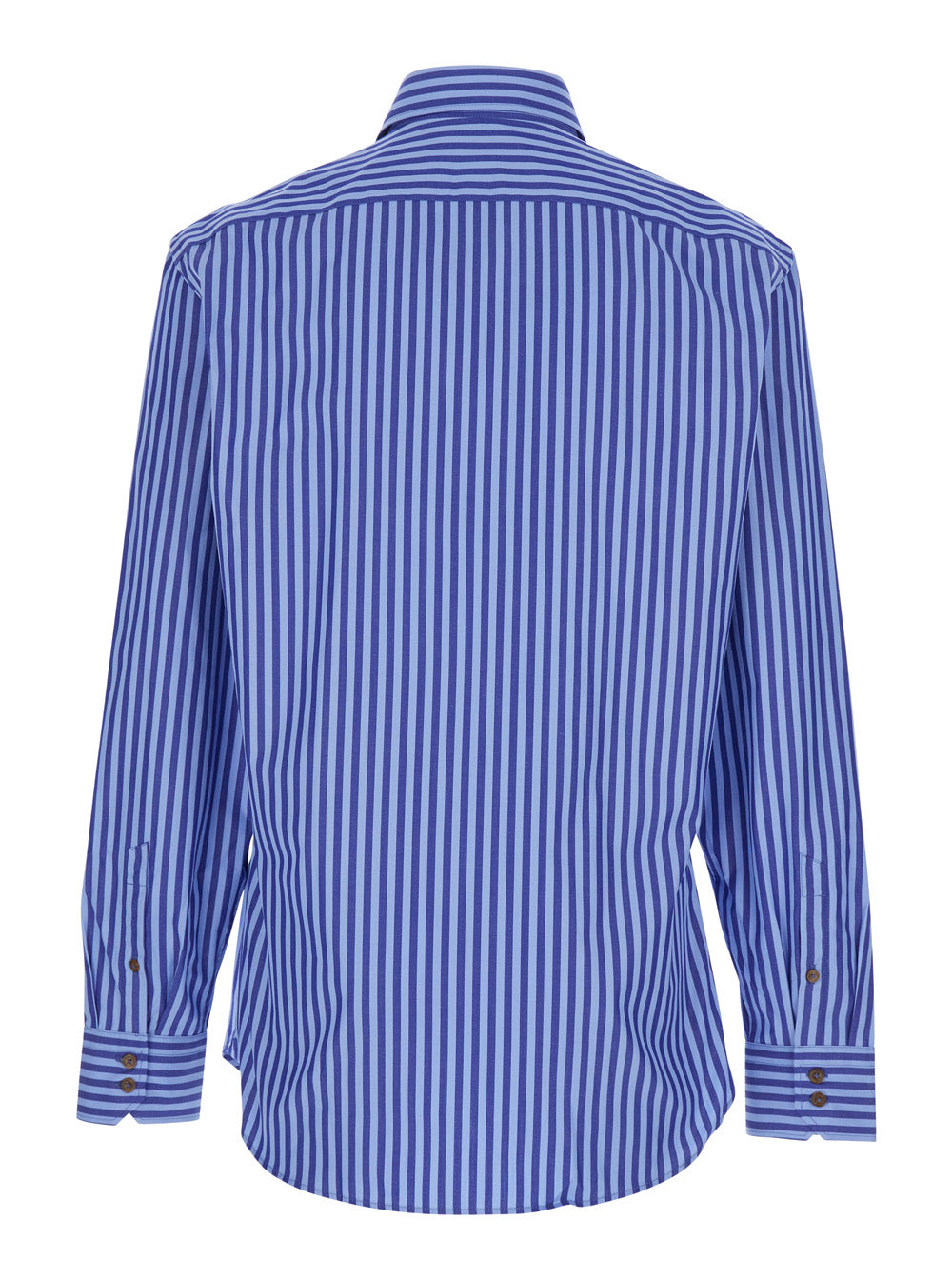 Blue Long-Sleeved Shirt with classic collar and all-over striped motif incotton for men Blu Cotton Blouses
