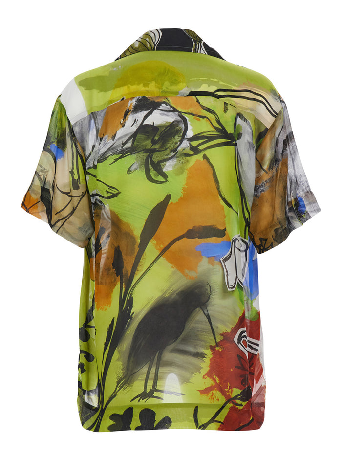 multicolor Shirt with open collar and all-over graphic print in viscose man Blouses