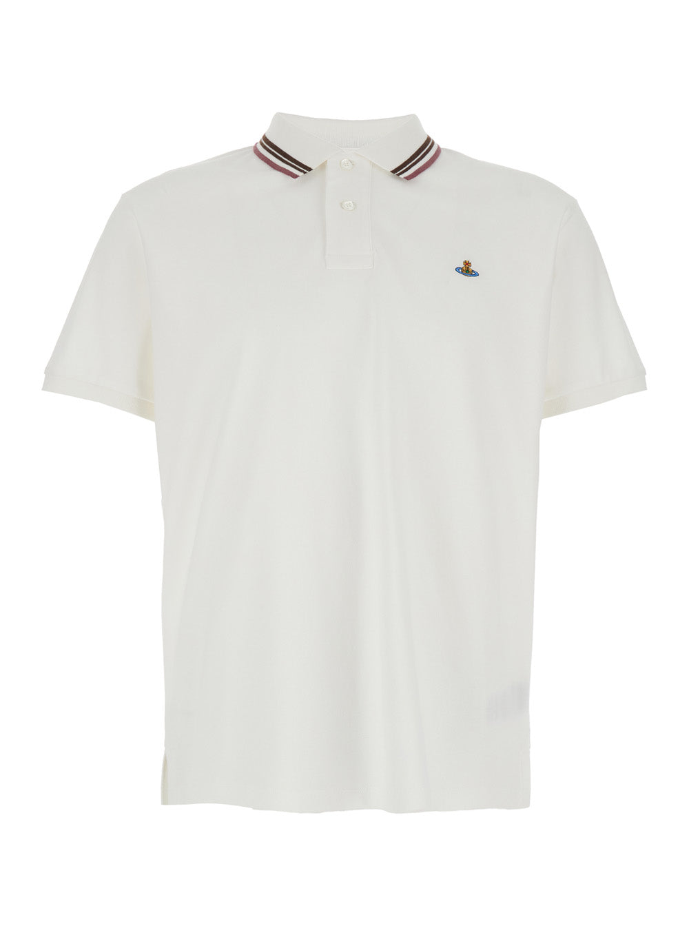 White Classic Collar Polo with Striped Detail and Orb Embroidery on the Front for Men Cotton Tshirts Shirts
