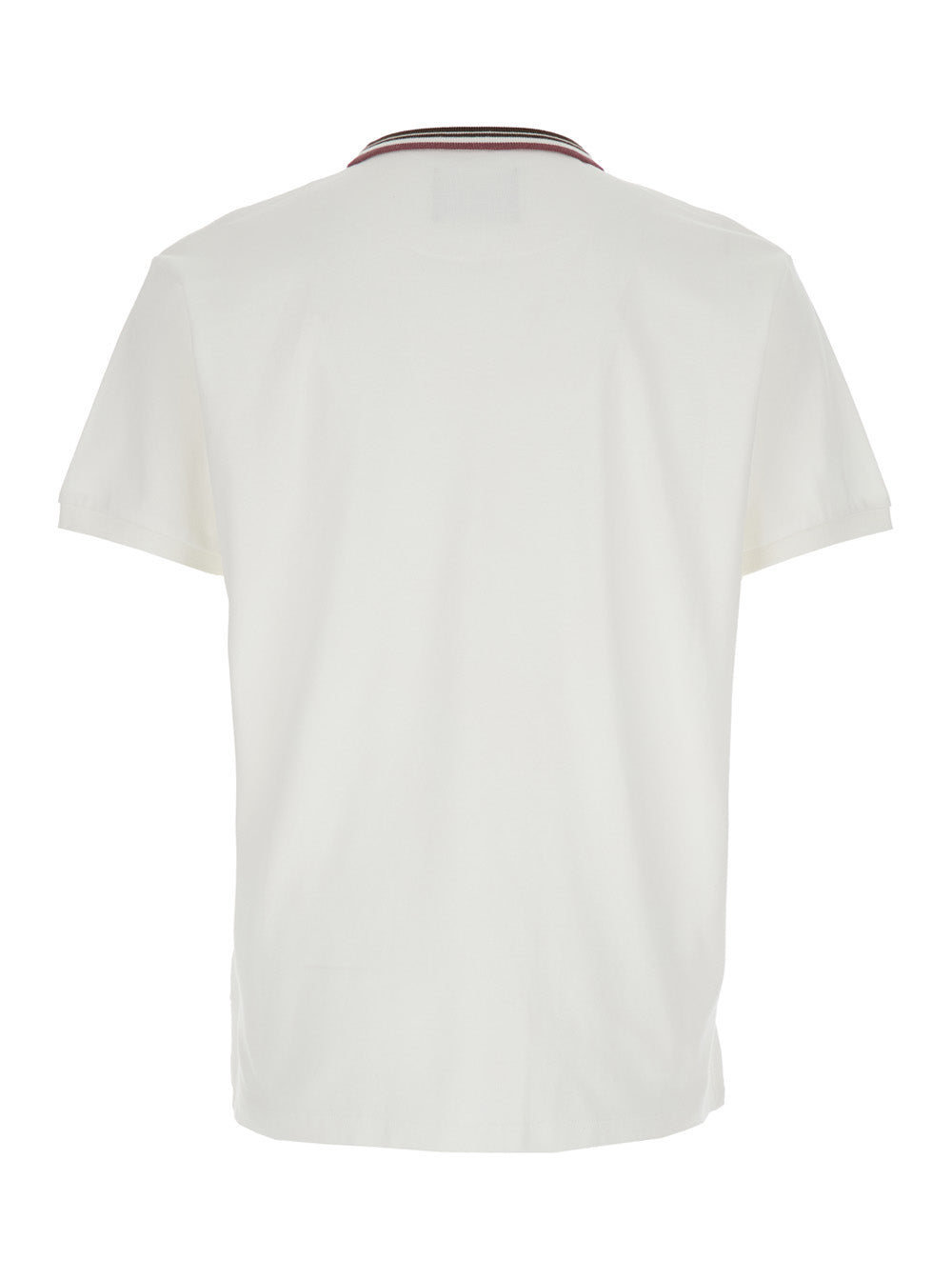 White Classic Collar Polo with Striped Detail and Orb Embroidery on the Front for Men Cotton Tshirts Shirts