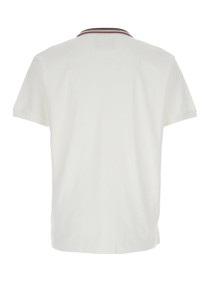 White Classic Collar Polo with Striped Detail and Orb Embroidery on the Front for Men Cotton Tshirts Shirts