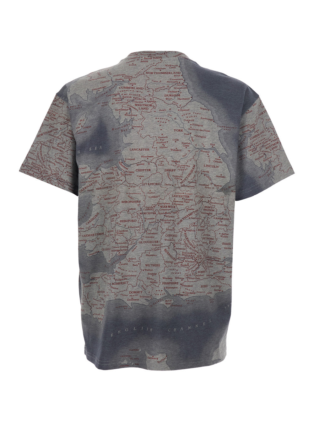 Gray Crew Neck T-shirt with All-over Print and Logo Detail in Cotton Man Grey Tshirts Polo Shirts