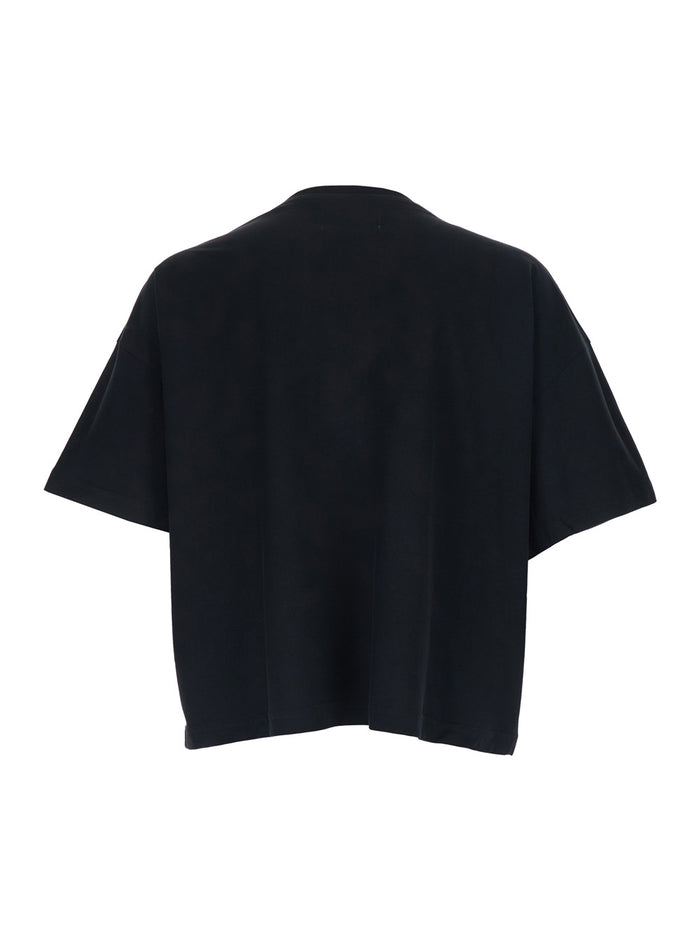 Black T-Shirt with Maxi Print and Orb Embroidery on the Front for Men Cotton Tshirts Polo Shirts