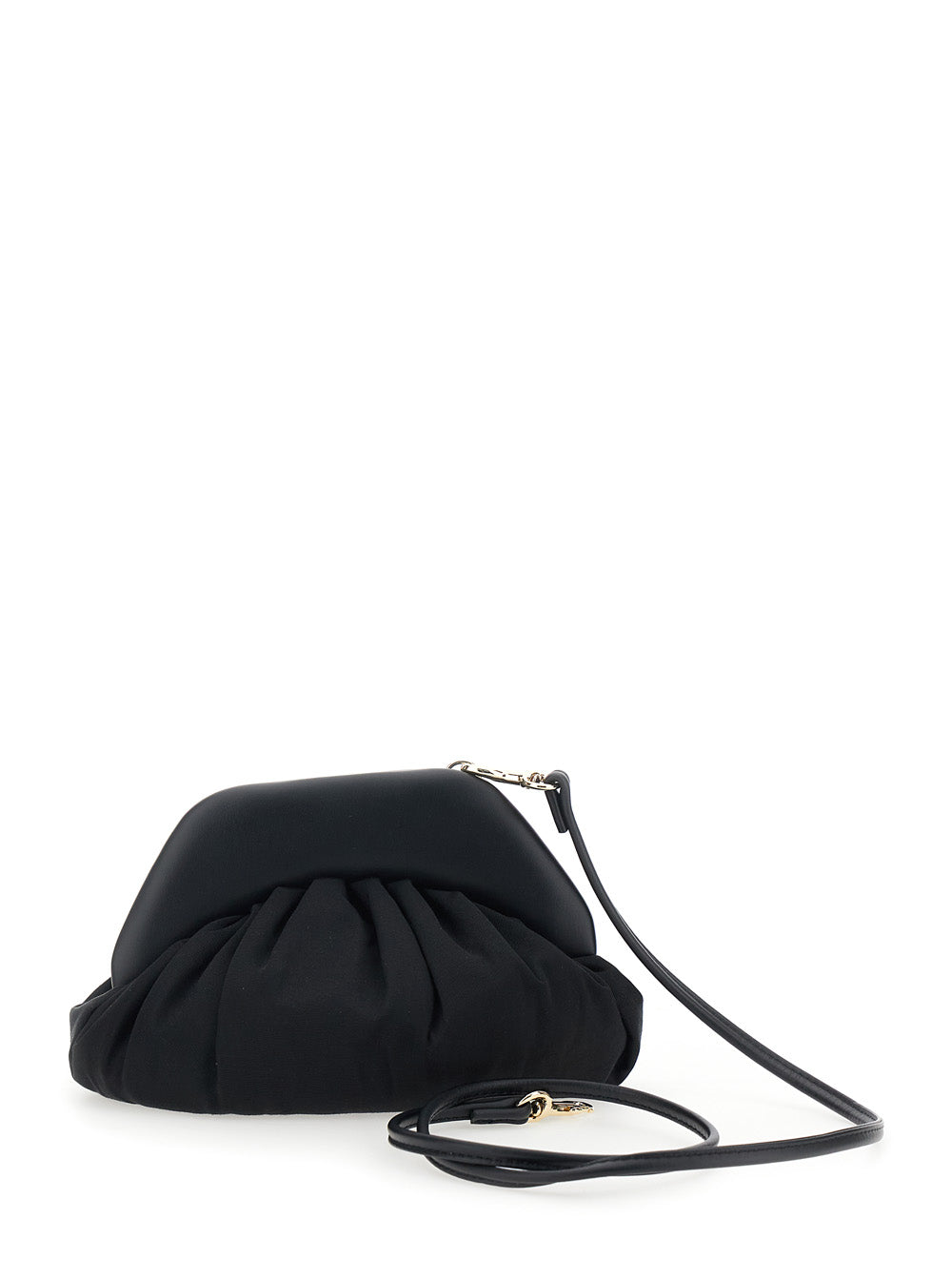 Clutch Brooke with Adjustable and Removable Shoulder Strap Orb Plaque on the Front in Black Leather for Women Viscose Hand Bags